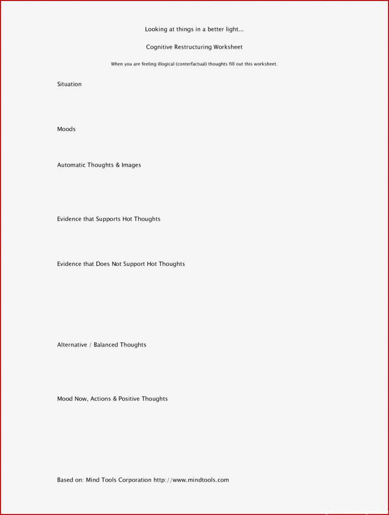 15 Best of Cognitive Therapy Worksheets Cognitive