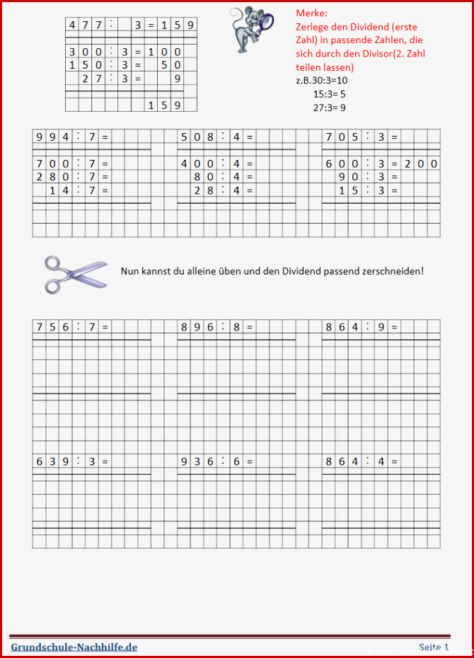 1X1 Divi ren Arbeitsblatt Division In Der Grundschule