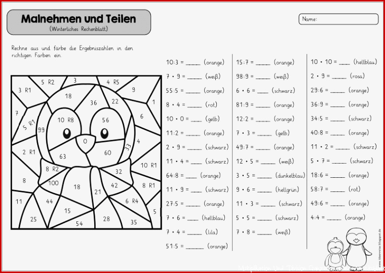 1X1 Divi ren Arbeitsblatt Mathemonsterchen