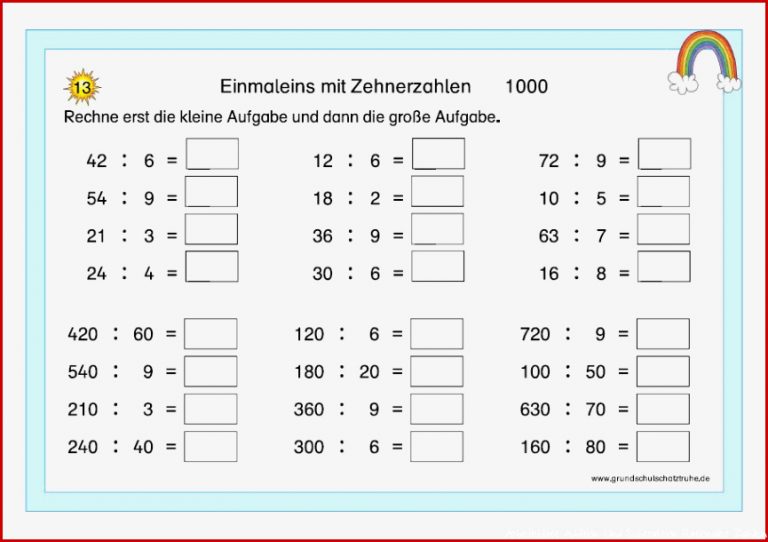 1X1 Divi ren Arbeitsblatt Schriftliche Division