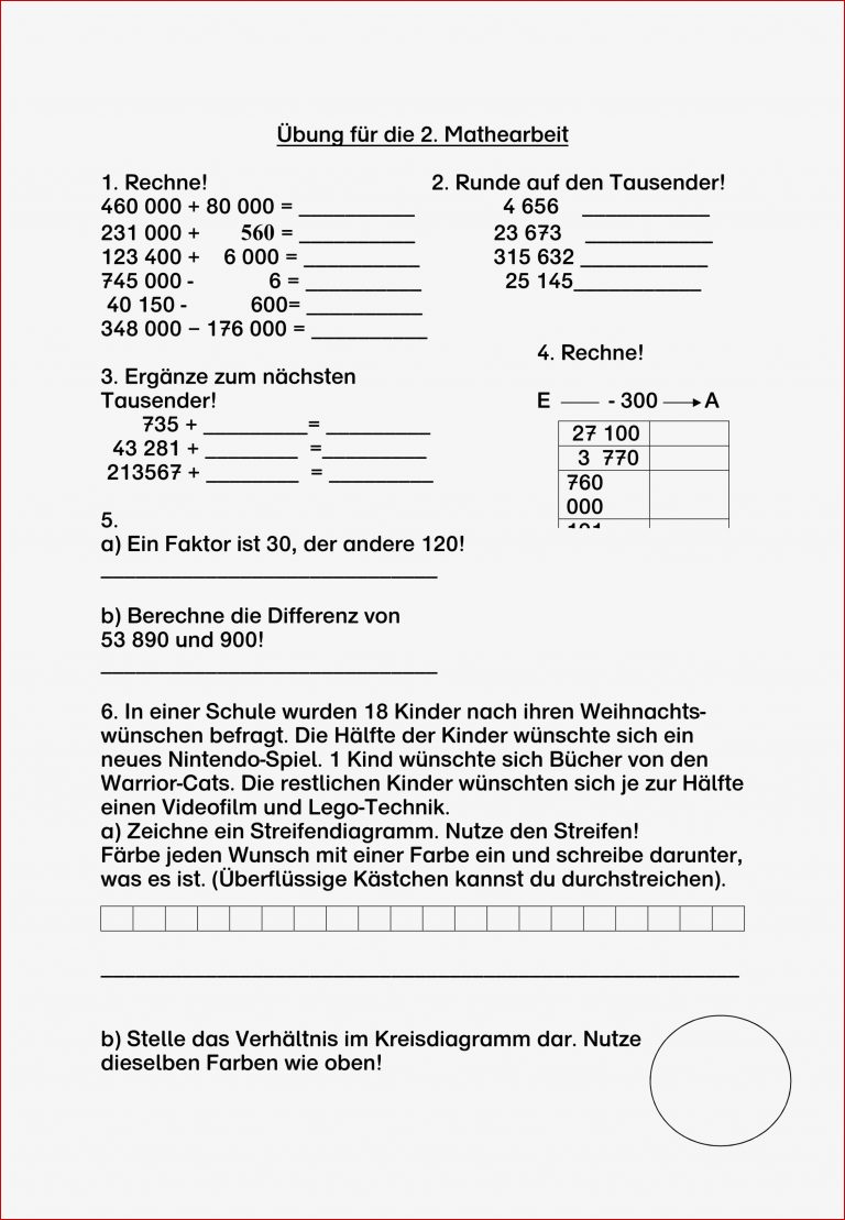 2 Mathearbeit Klasse 4 mit Vorbereitung