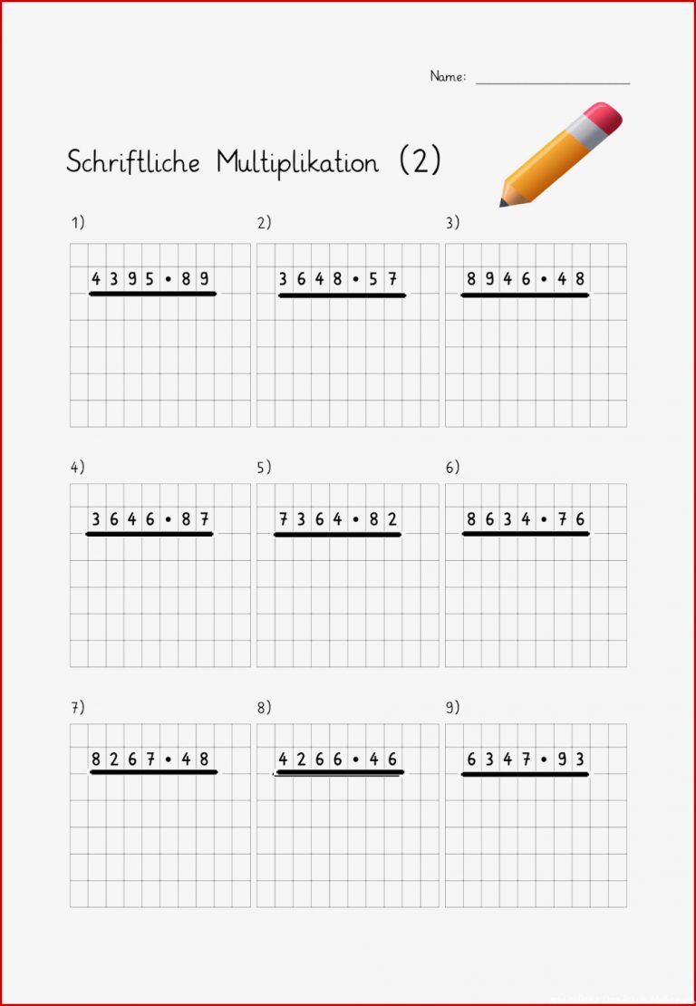 2 x Übungsblatt schriftliche Multiplikation mit