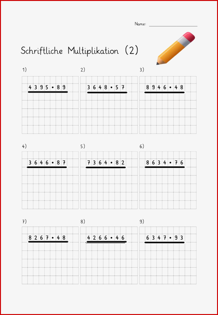 2 X Übungsblatt Schriftliche Multiplikation Mit