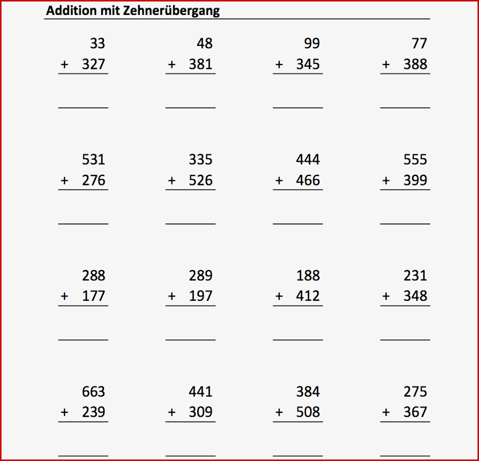 20 Arbeitsblätter Addition Mit Zehnerübergang