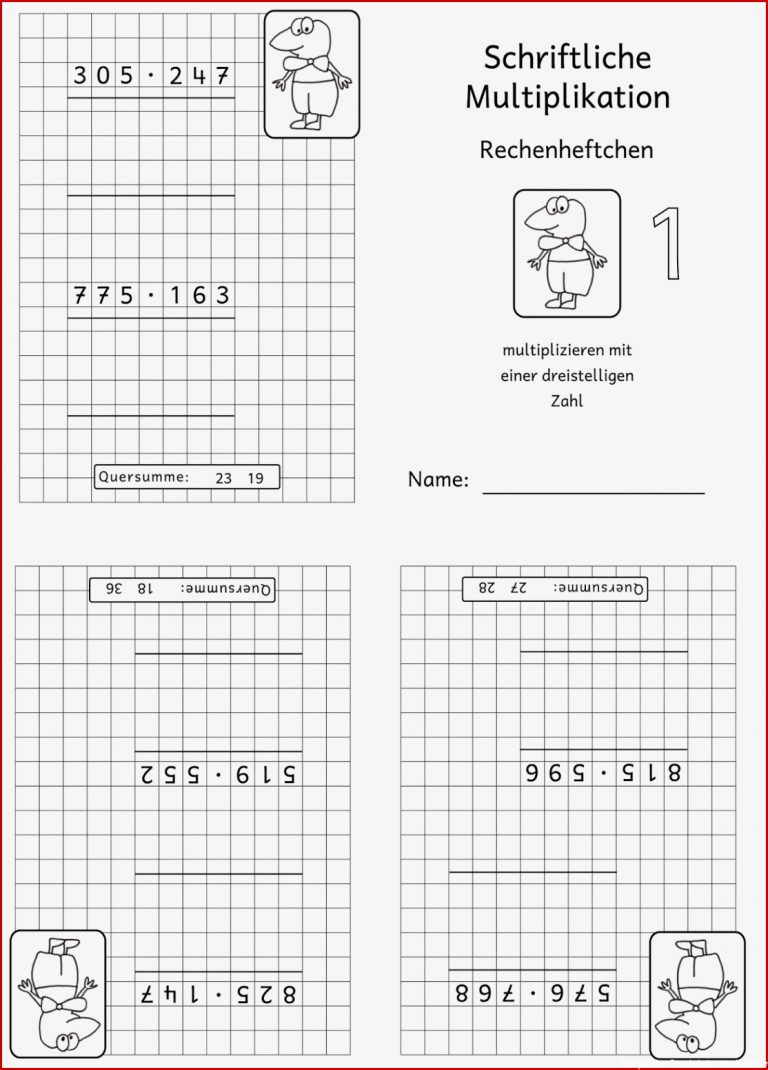 20 Arbeitsblatt Schriftliche Multiplikation