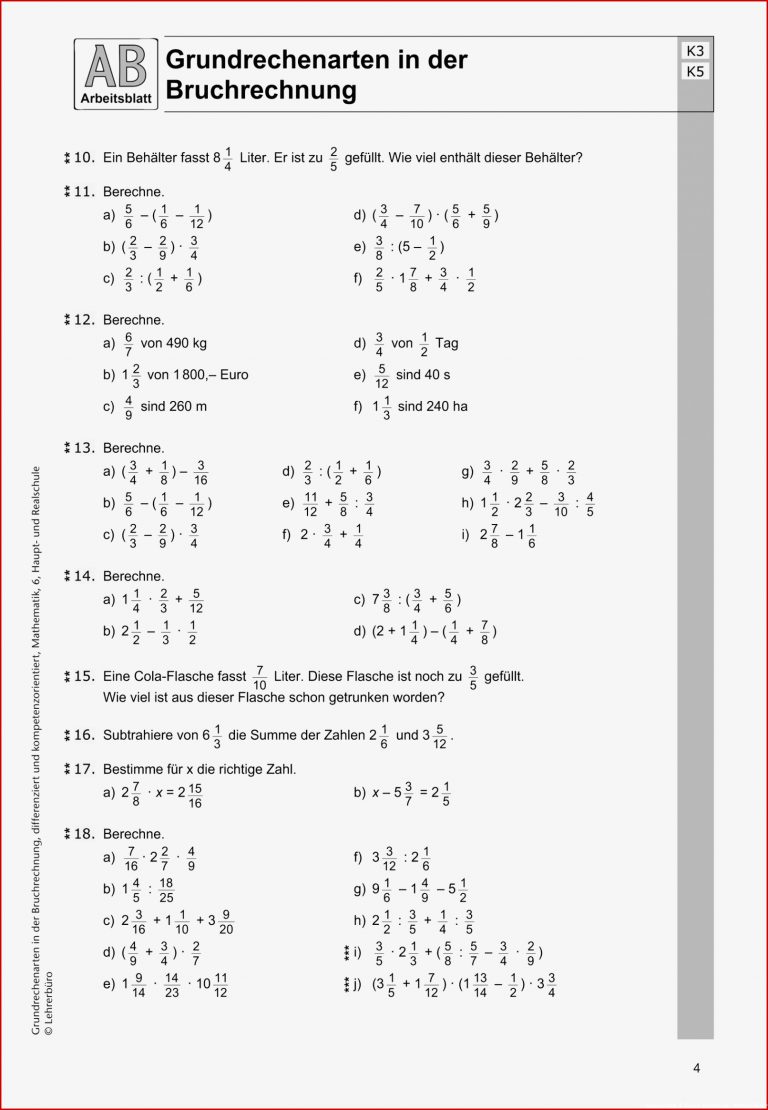 20 Mathe Arbeitsblätter Der Fünften Klasse Pdf