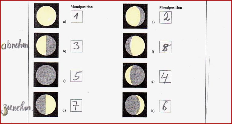 25 Bilder Arbeitsblatt Mondphasen