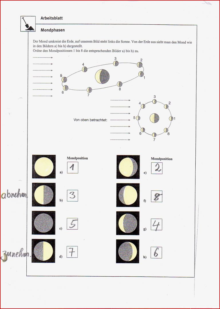 25 Bilder Arbeitsblatt Mondphasen