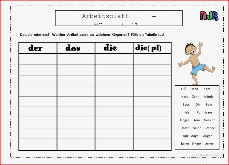 25 Bilder Körperteile Arbeitsblatt