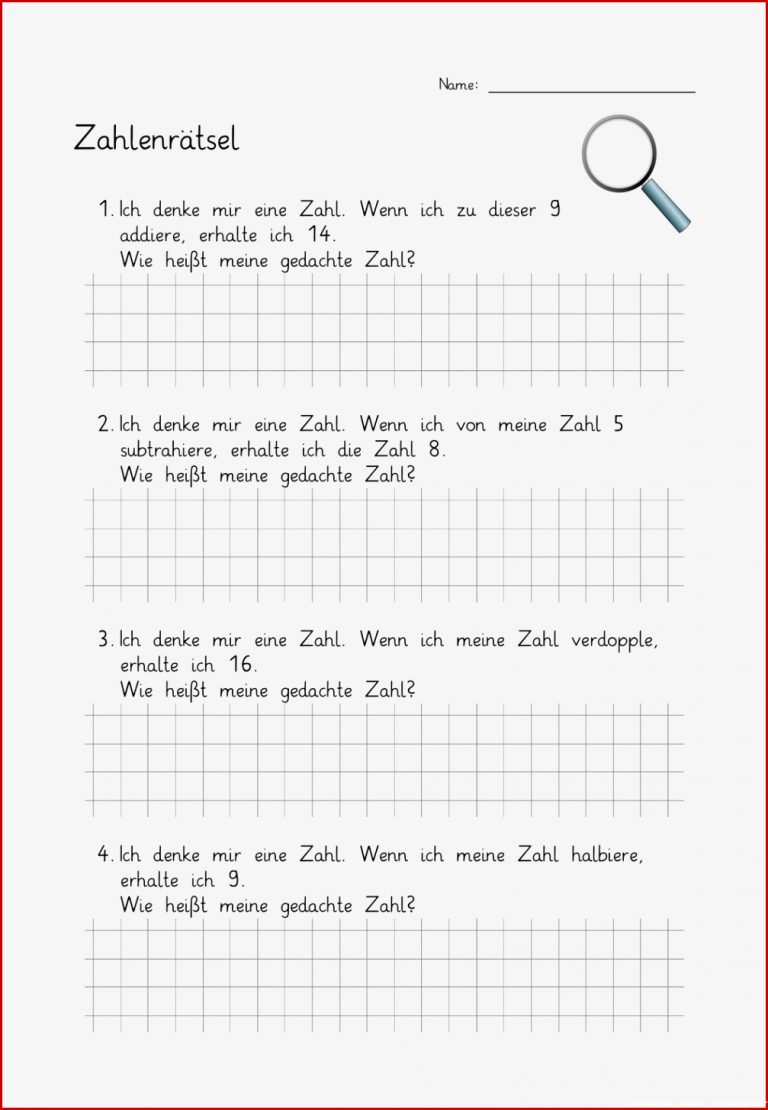 3 X Doppelseitiges Arbeitsblatt Zahlenrätsel Anfang