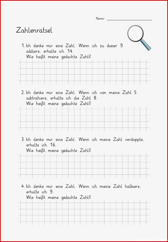 3 x doppelseitiges Arbeitsblatt Zahlenrätsel Anfang