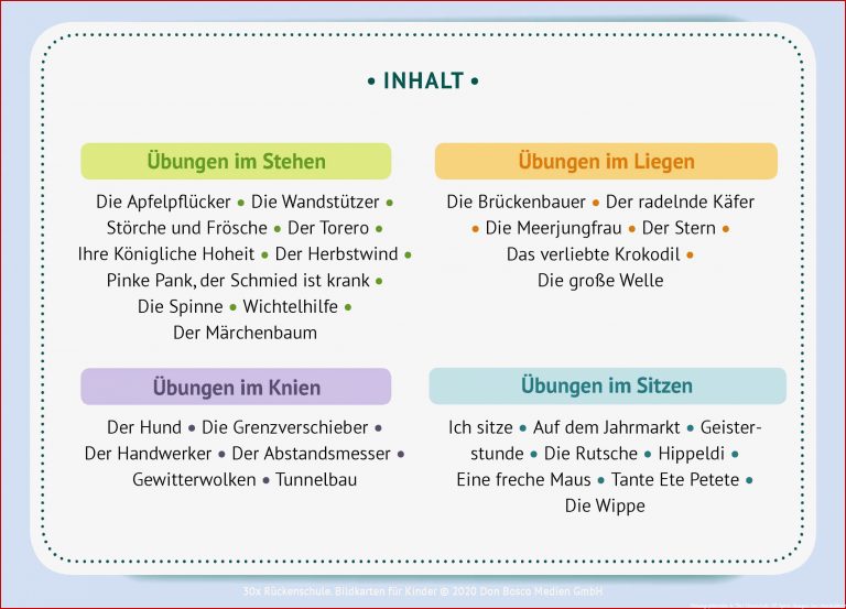 30 X RÃ¼ckenschule. Bildkarten FÃ¼r Kinder: Ãbungen Und Reime FÃ¼r Eine Gute KÃ¶rperhaltung Offizieller Shop Des Don Bosco Verlags