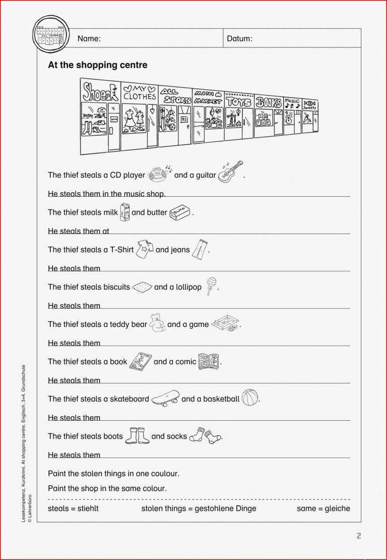 4 ARBEITSBLATT ENGLISCH GRUNDSCHULE SCHOOL THINGS