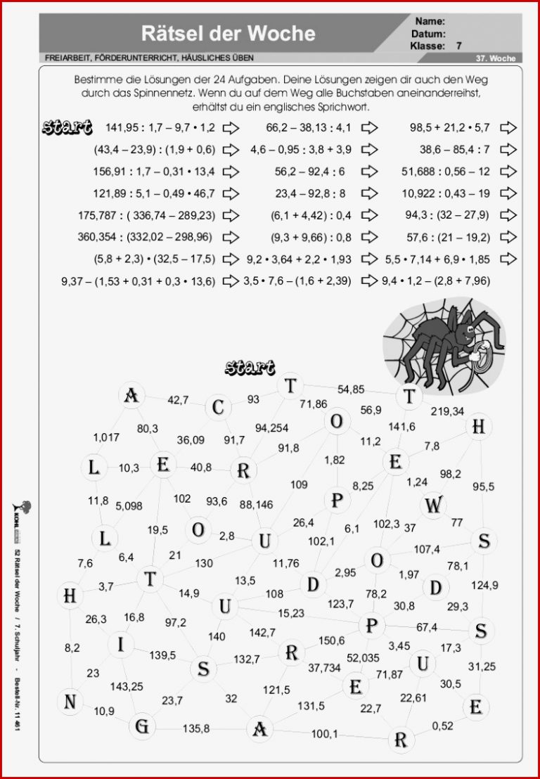 52 Rätsel der Woche Klasse 7