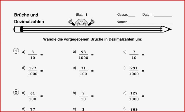 6 Klasse Brüche In Dezimalzahlen Umwandeln Arbeitsblatt