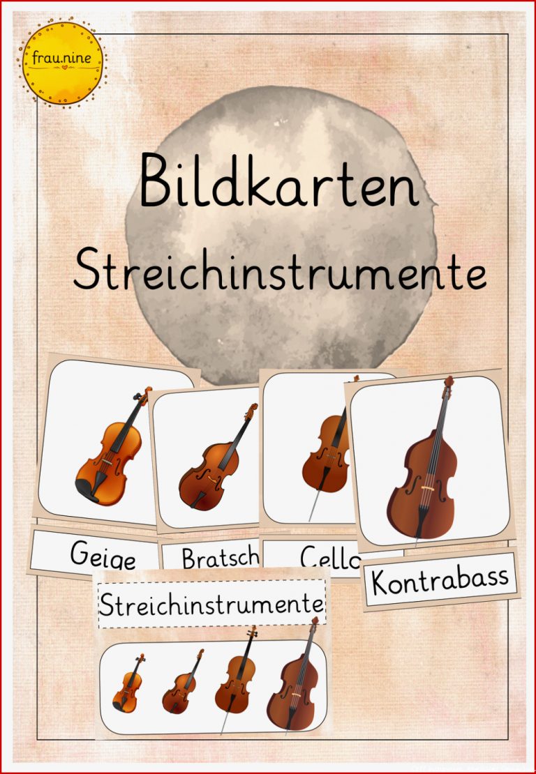 6 Schulmonsterstarke Bildkarten Streichinstrumente