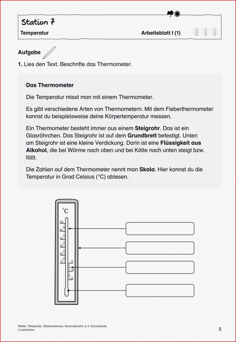 67 Arbeitsblatt Grundschule thermometer