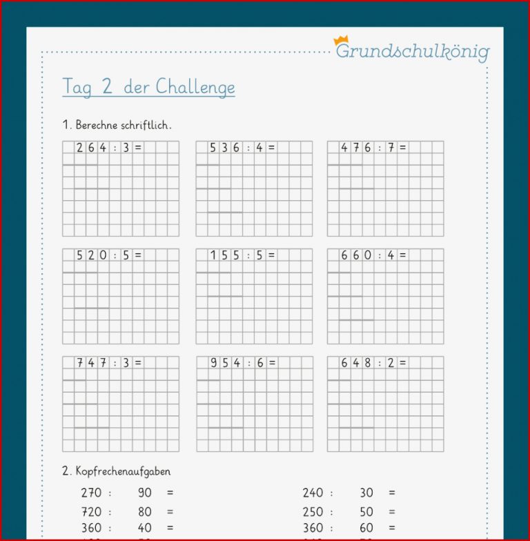 7 Tage Challenge zum schriftlichen Verfahren der Division