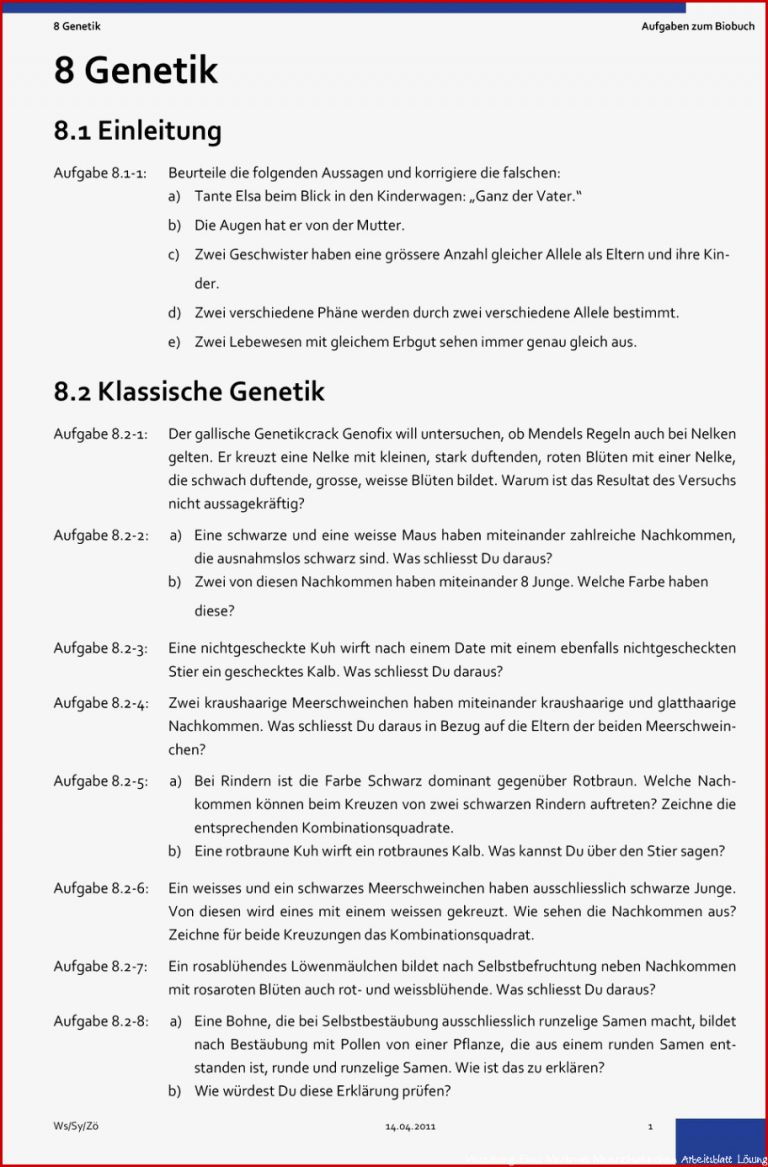 8 Genetik Aufgaben Zum Biobuch - Pdf Free Download