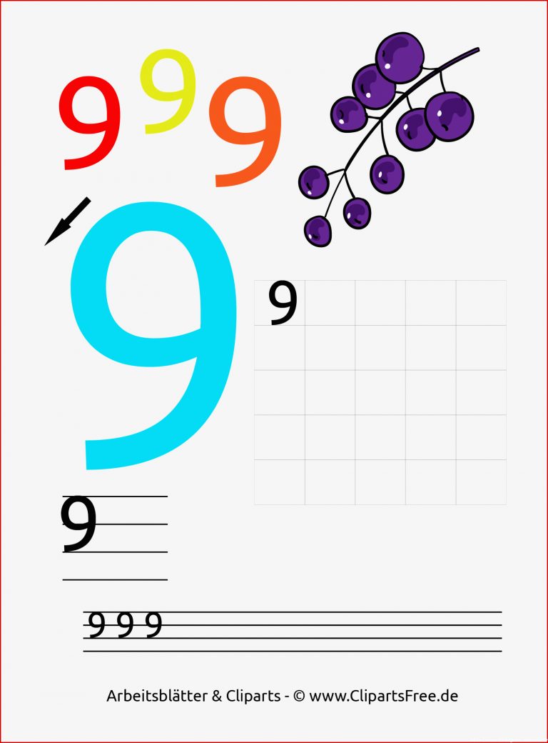 9 Zahlen lernen Kindergarten Arbeitsblätter