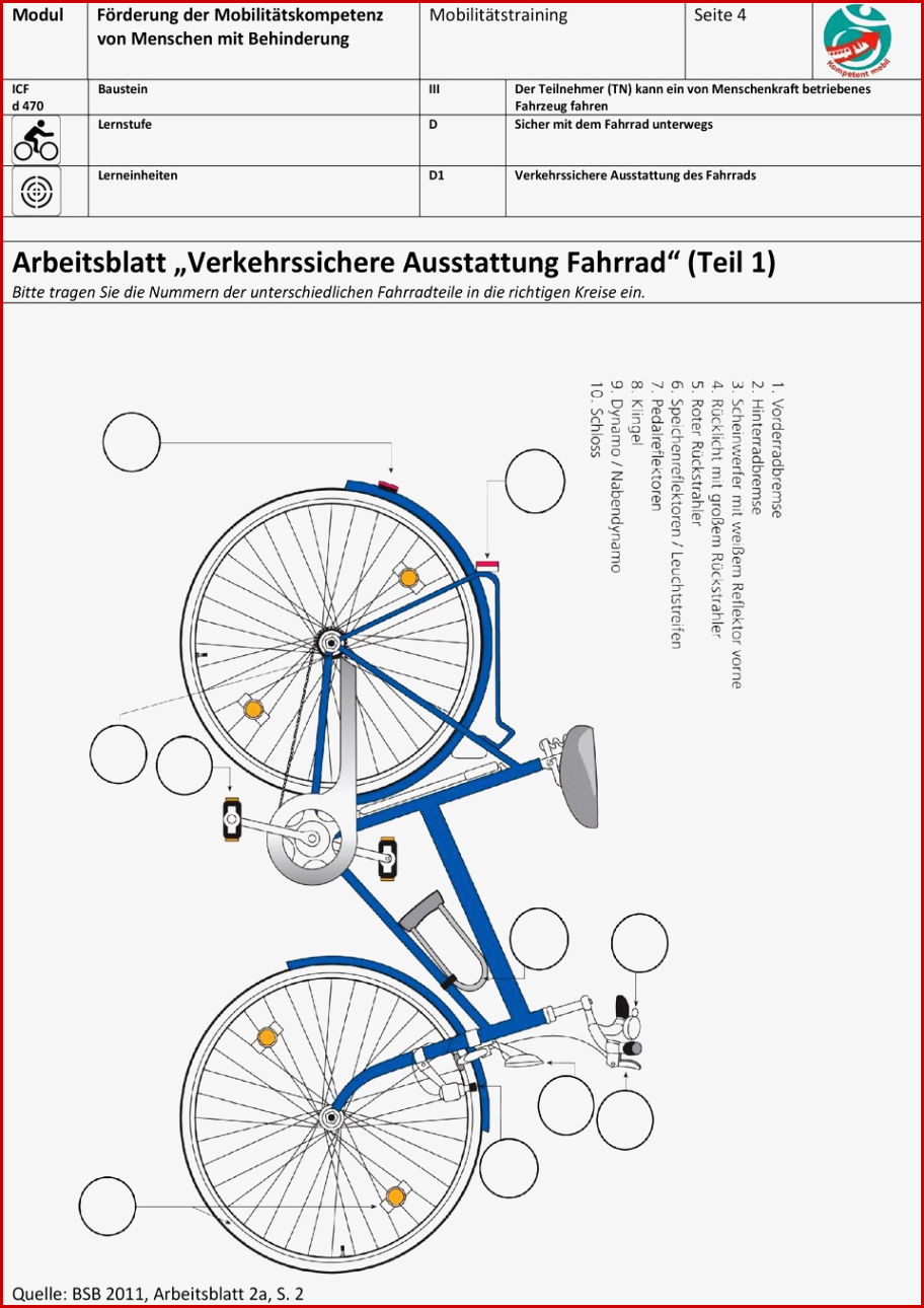 91 Arbeitsblatt Grundschule Verkehrssicheres Fahrrad
