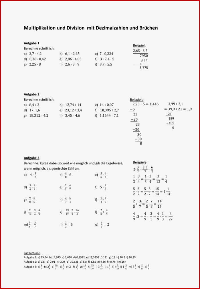 Ab Multiplikation Und Division Mit Dezimalzahlen Und