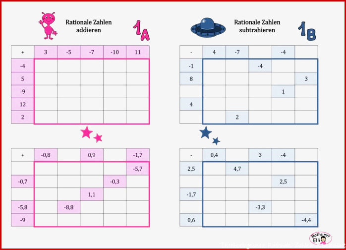 AB Rationale Zahlen ad ren subtrahieren in Tabellen