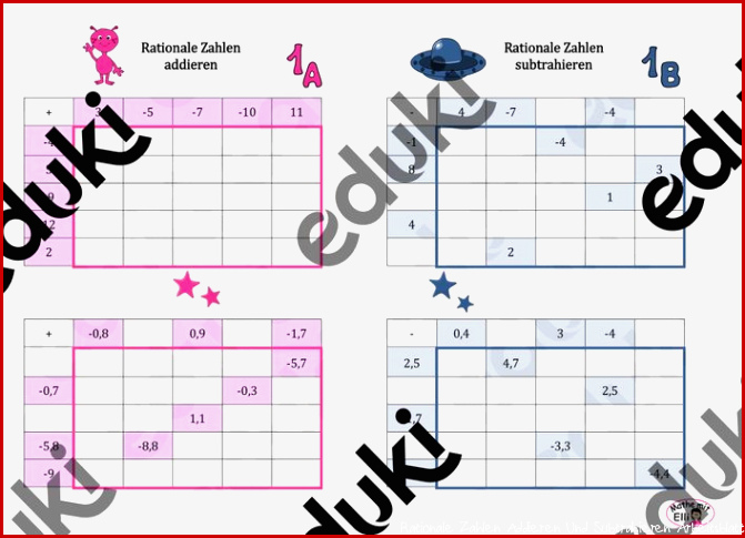 AB Rationale Zahlen ad ren subtrahieren in Tabellen