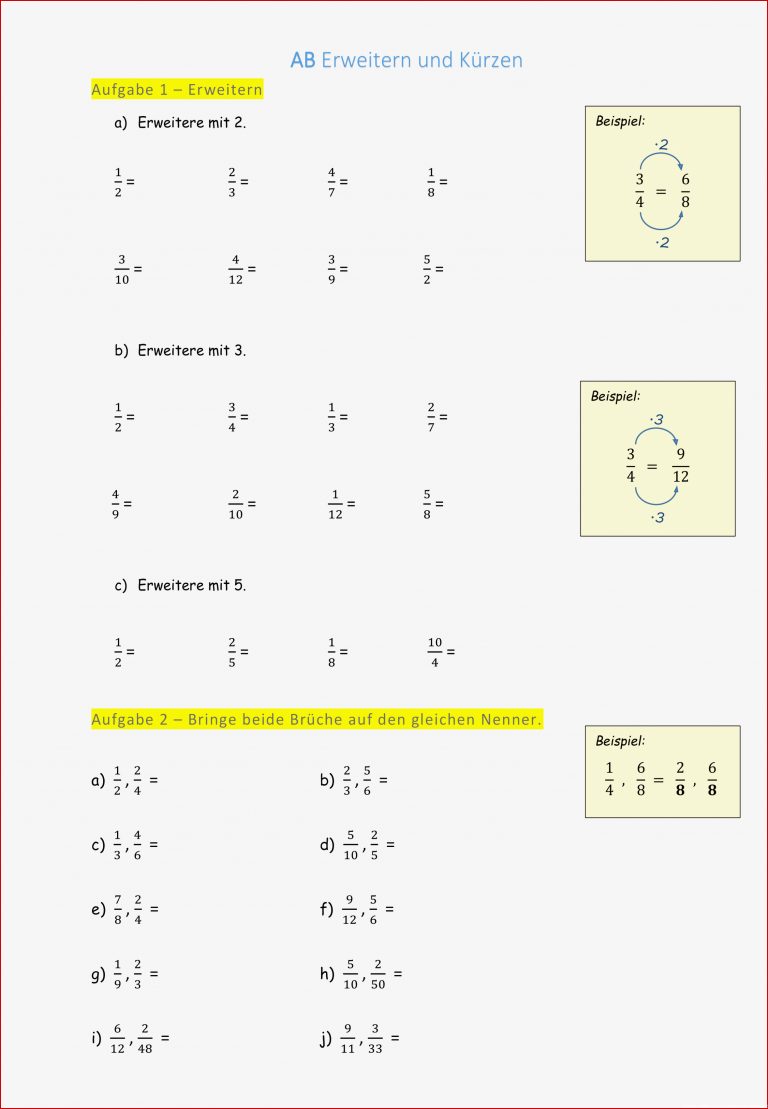 Ab Übung Mit Beispielen Brüche Erweitern Und Kürzen