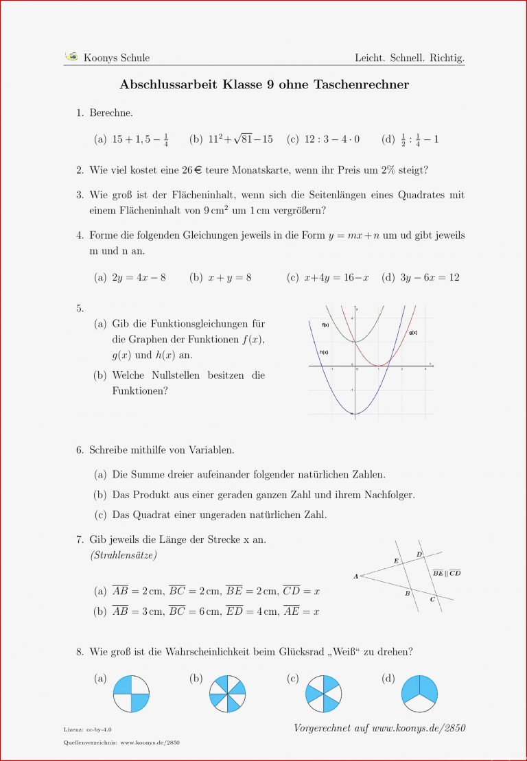 Abschlussarbeit Klasse 9 ohne Taschenrechner Alle