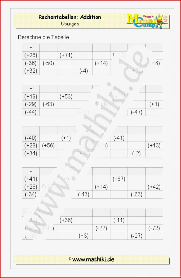 Addition Ganzer Zahlen Klasse 5 6