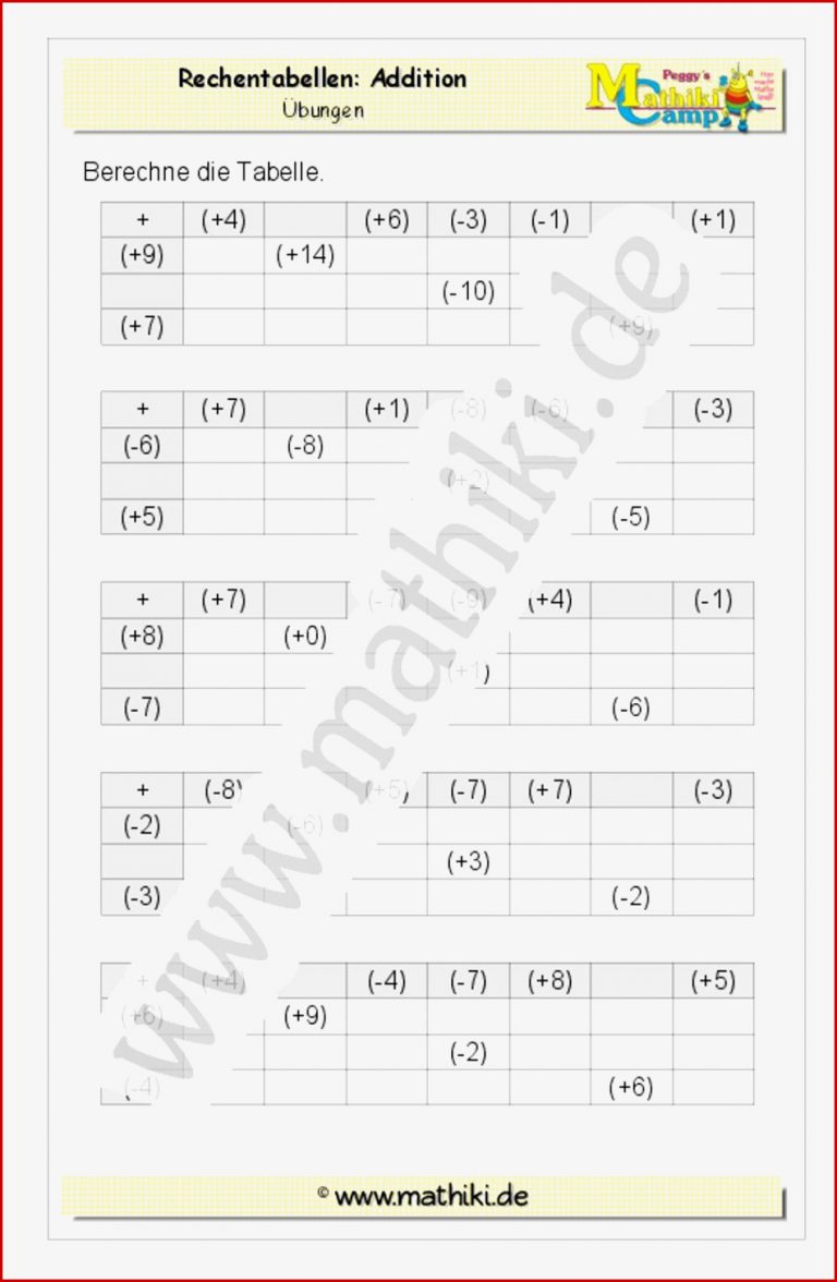 Addition Ganzer Zahlen Klasse 5 6