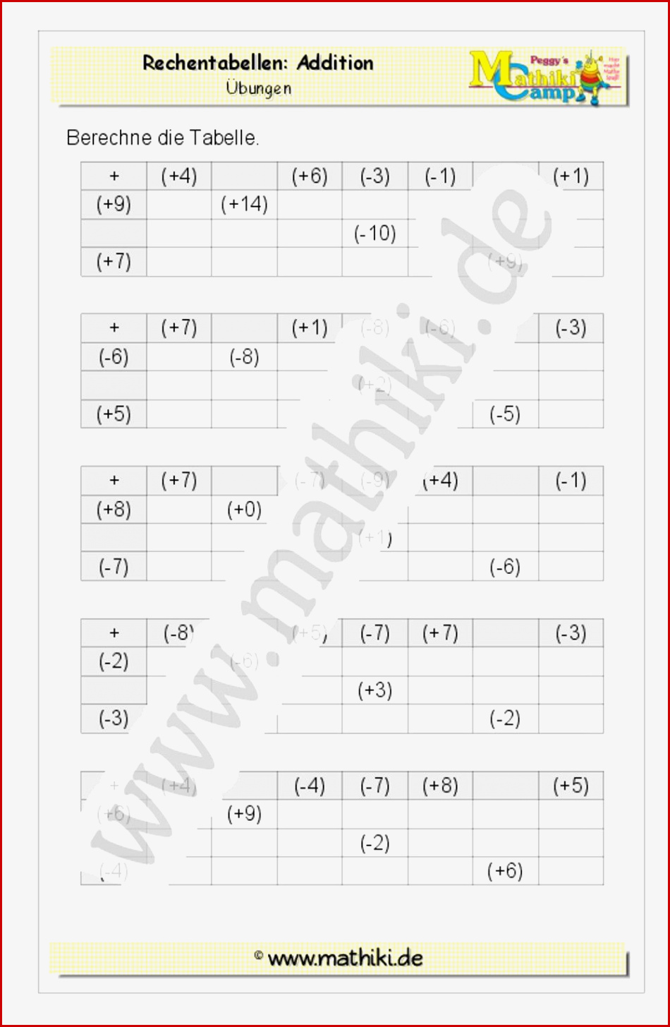 Addition Ganzer Zahlen Klasse 5 6