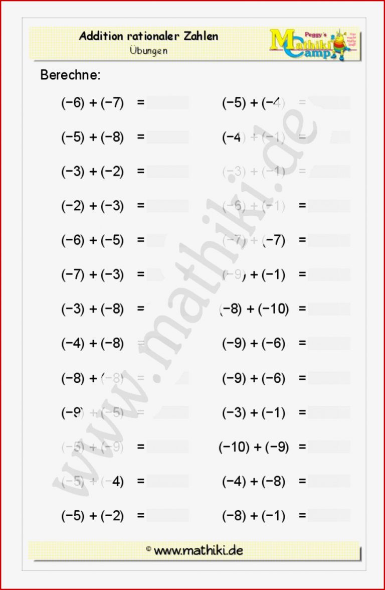 Addition Ganzer Zahlen Klasse 5 6