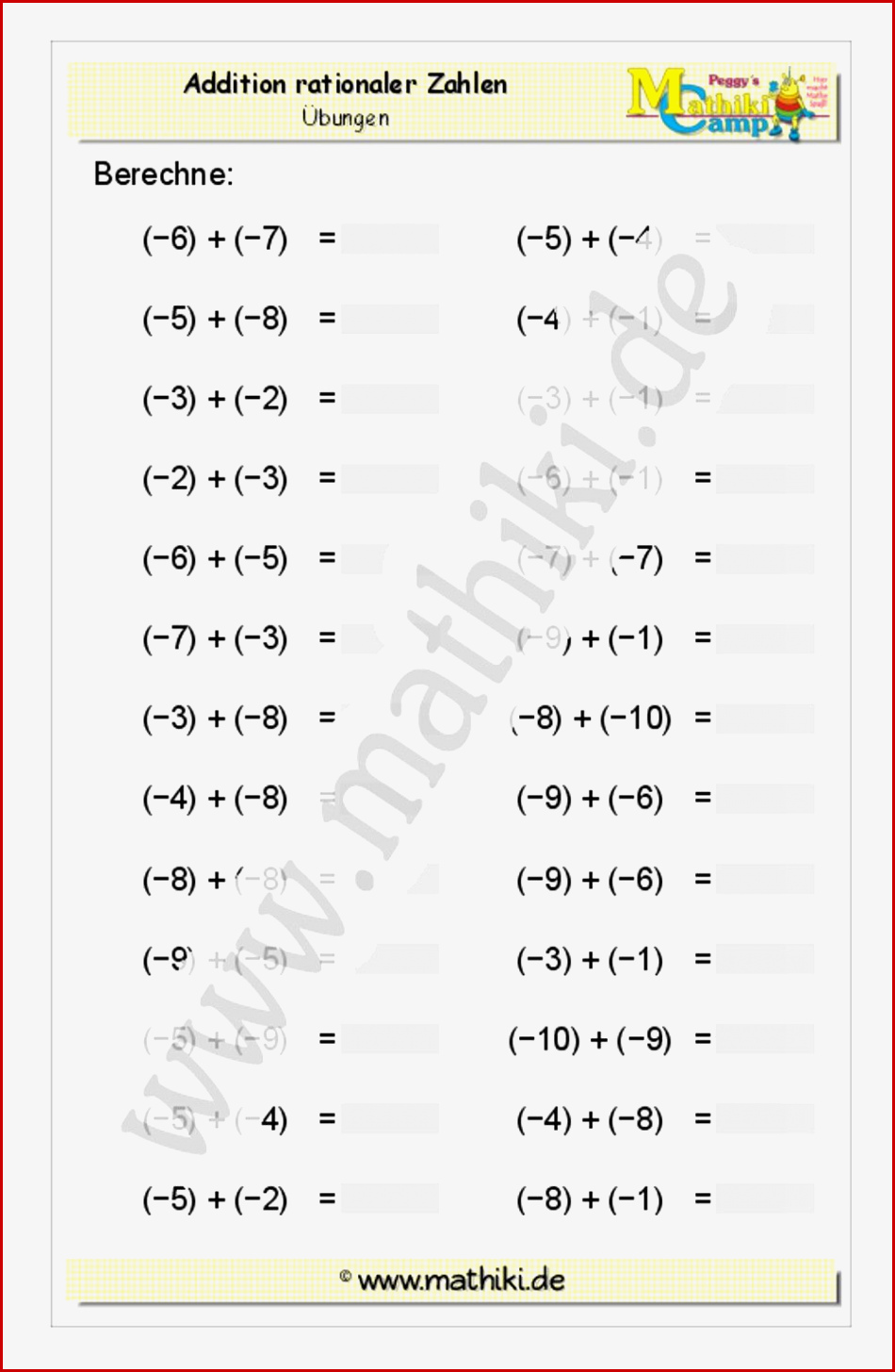 Addition Ganzer Zahlen Klasse 5 6