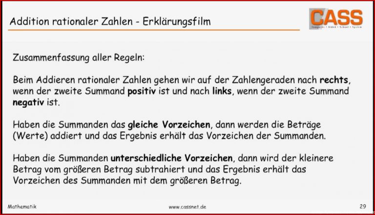 Addition rationaler Zahlen Erklärungsfilm