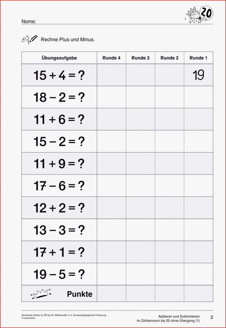 Addition Subtraktion · Arbeitsblätter · Sonderpädagogik
