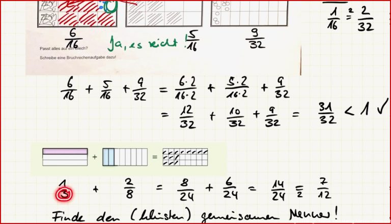 Addition Subtraktion ungleichnamiger Bruchzahlen Klasse 6