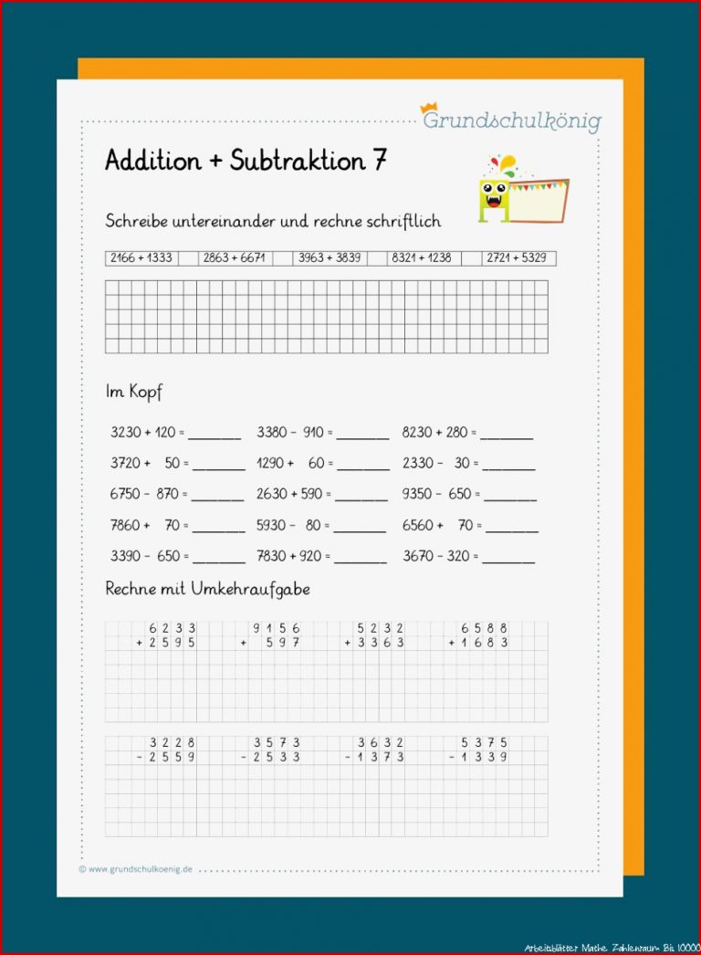 Addition Und Subtraktion Im Zahlenraum 10 000