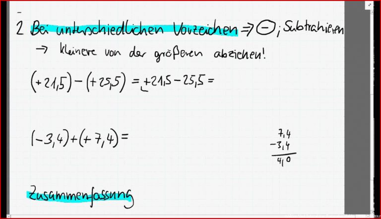 Addition Und Subtraktion Von Rationalen Zahlen