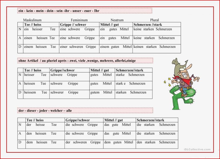 Adjektive Deklinieren Arbeitsblatt Kostenlose Daf