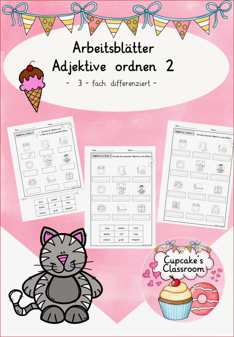 Adjektive ordnen 2 Cupcake s Classroom