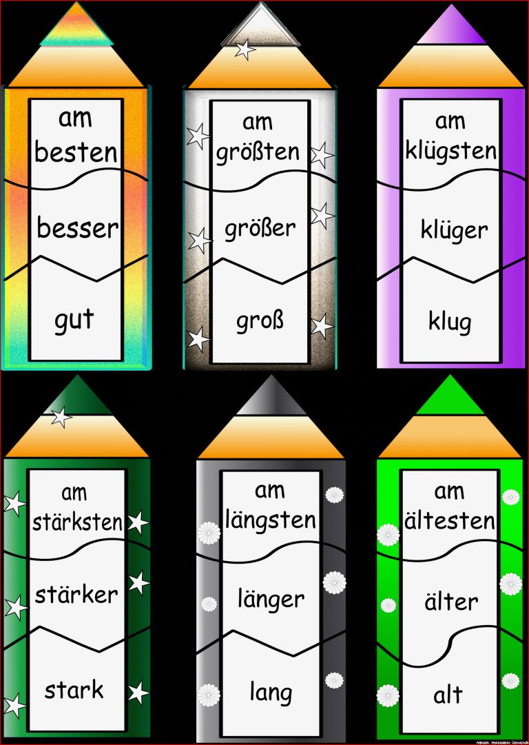 Adjektive steigern mit Buntstifte Puzzle auch für den DaZ