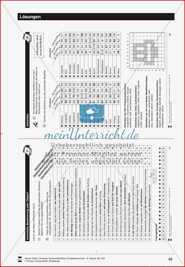 Adverbiale Bestimmung Oder Objekt Übungen Und Lösung