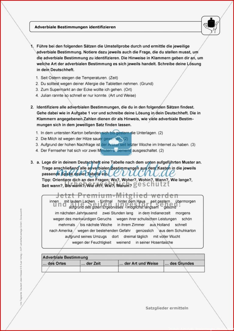 Adverbiale Bestimmungen identifizieren Einführung mit