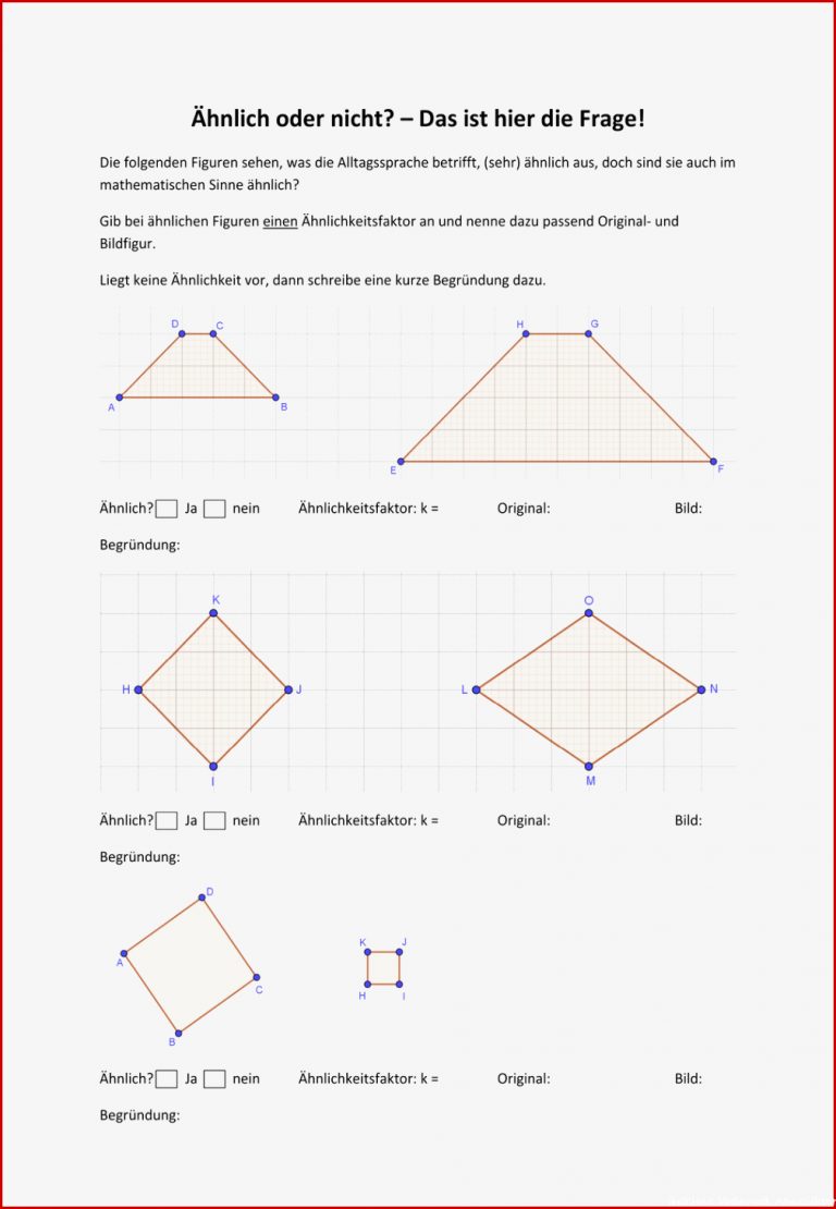 ähnlichkeit Mathematik Arbeitsblätter Worksheets