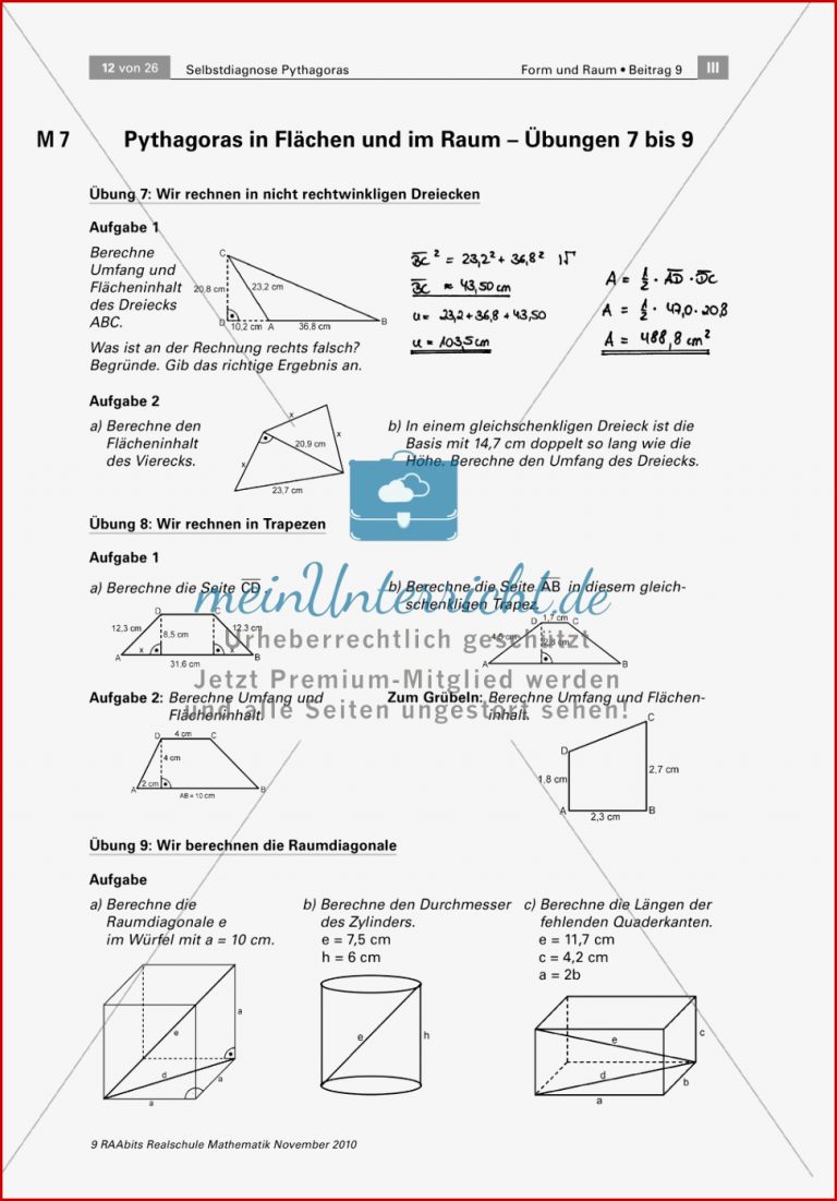 Alltagsrelevante Übungen zum Satz des Pythagoras