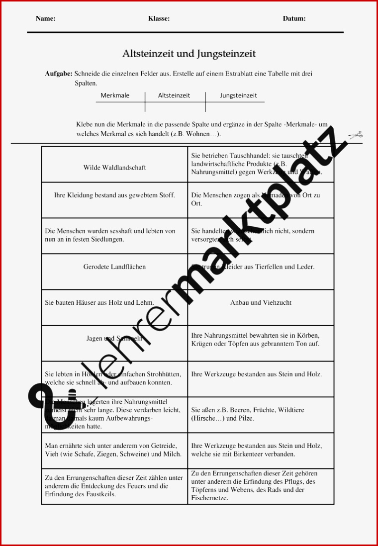 Altsteinzeit Arbeitsblätter 5 Klasse Worksheets