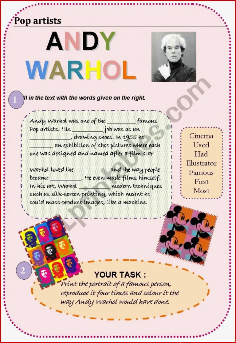 Andy Warhol Art worksheet ESL worksheet by aneliz