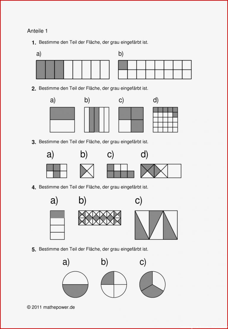 Anteile Von Brüchen Berechnen Arbeitsblätter Mit Lösung